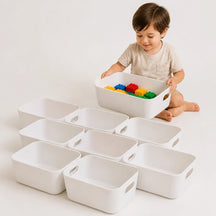 Organizador de brinquedos empilhável branco, grande capacidade para quarto infantil organizado e prático