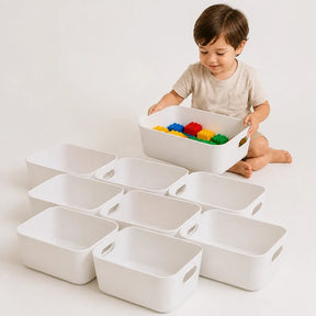 Organizador de brinquedos empilhável branco, grande capacidade para quarto infantil organizado e prático