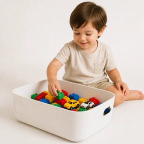 Organizador de brinquedos empilhável grande, guarda blocos e carrinhos com praticidade e segurança para o quarto infantil