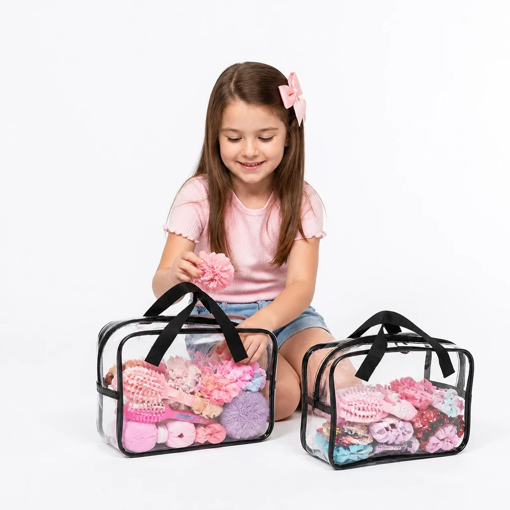 Organizador de brinquedos transparente com zíper PVC impermeável, prático e seguro para guardar acessórios infantis