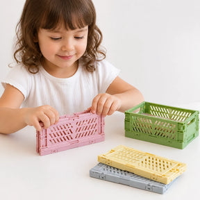 Organizador de brinquedos dobrável em plástico resistente, prático e seguro para o quarto infantil, perfeito para pais e avós