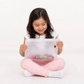 Organizador de brinquedos transparente com zíper ideal para peças e quebra-cabeças, prático e seguro para crianças