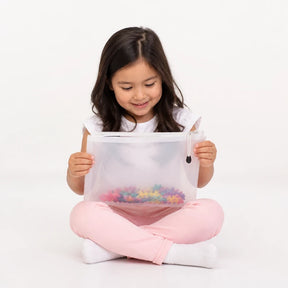 Organizador de brinquedos transparente com zíper ideal para peças e quebra-cabeças, prático e seguro para crianças