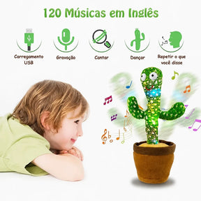 Pelúcia cacto musical dançante recarregável com voz repetidora, segura, durável e ideal para presentear crianças