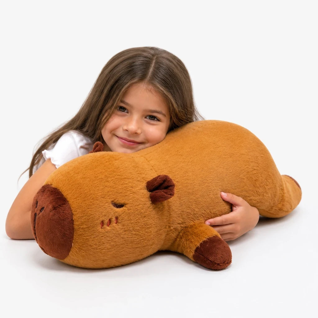 Pelúcia capivara macia tipo travesseiro, conforto e aconchego para crianças, ideal para dormir e brincar