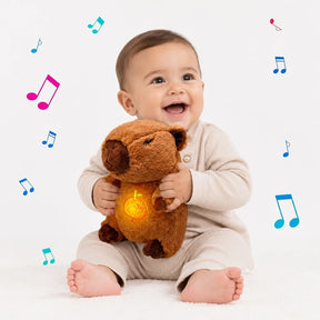 pelucia capivara macia com luz e música, companheiro de sono seguro e aconchegante para bebê
