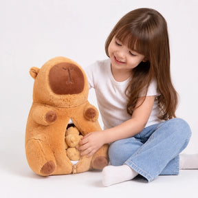 Pelúcia de capivara mãe com filhotes, travesseiro macio para crianças, conforto seguro e carinho para dormir