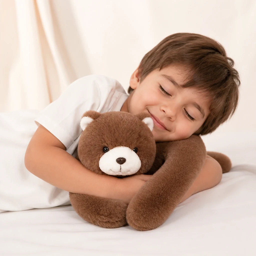 Pelúcia infantil ursinho de braços longos e toque macio, ponderada para sono mais aconchegante, perfeita para mães e pais