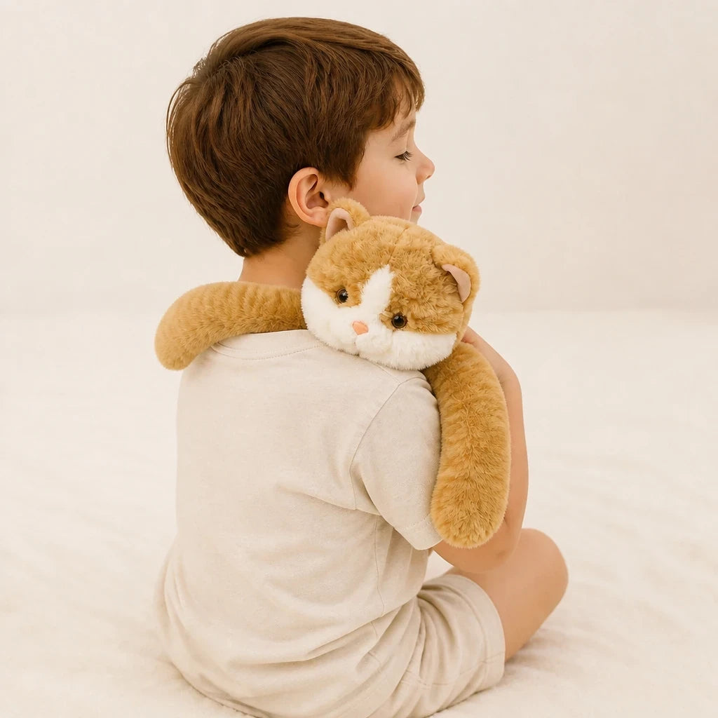 Pelúcia infantil gato de braços longos ponderada e macia para sono aconchegante, conforto e segurança