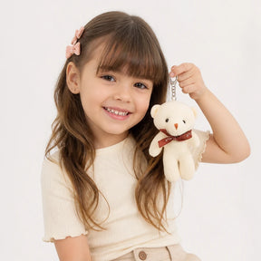 Pelúcia Infantil chaveiro ursinho macio com mini gravata, charme seguro para o dia a dia