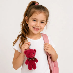 Pelúcia Infantil chaveiro urso vermelho macio com mini gravata borboleta para mães e pais decorarem a mochila infantil