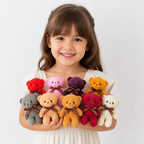 Pelúcia infantil chaveiro ursinho macio com mini gravata borboleta colorida, presente estiloso e seguro para crianças