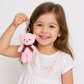 Pelúcia Infantil chaveiro ursinho rosa com gravata marrom, macia e estilosa para crianças