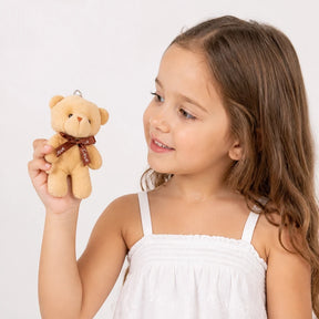 Pelúcia Infantil chaveiro urso macio com mini gravata borboleta, estilo seguro e confortável para o dia a dia dos pequenos