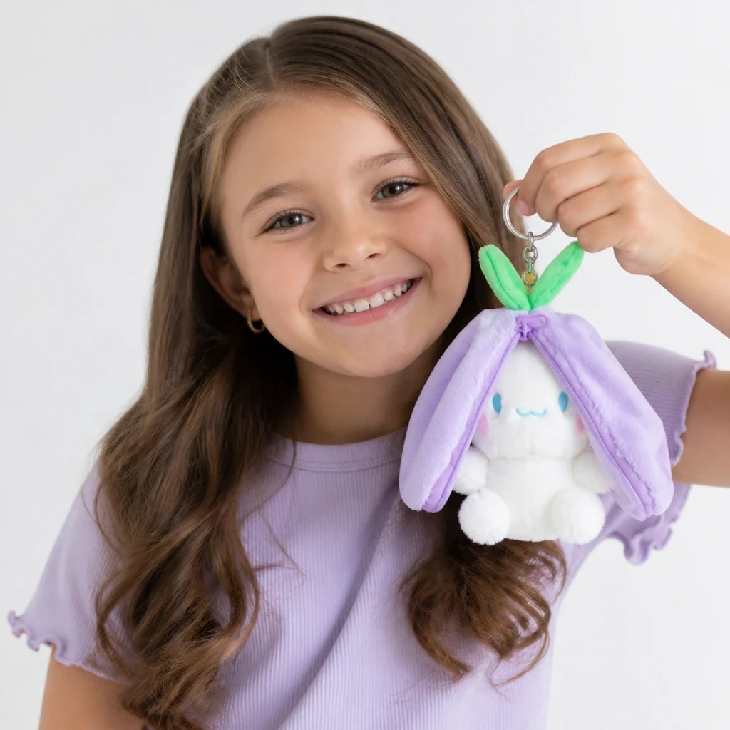 Pelúcia infantil coelho kawaii reversível em chaveiro toque macio ideal para presente seguro e divertido para crianças
