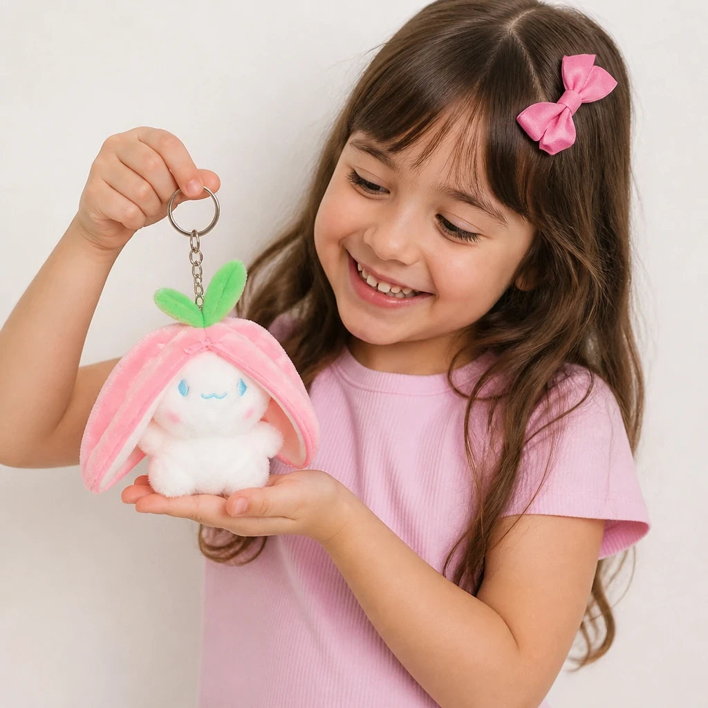 Pelúcia infantil coelho reversível fruta morango chaveiro toque macio presente perfeito para crianças