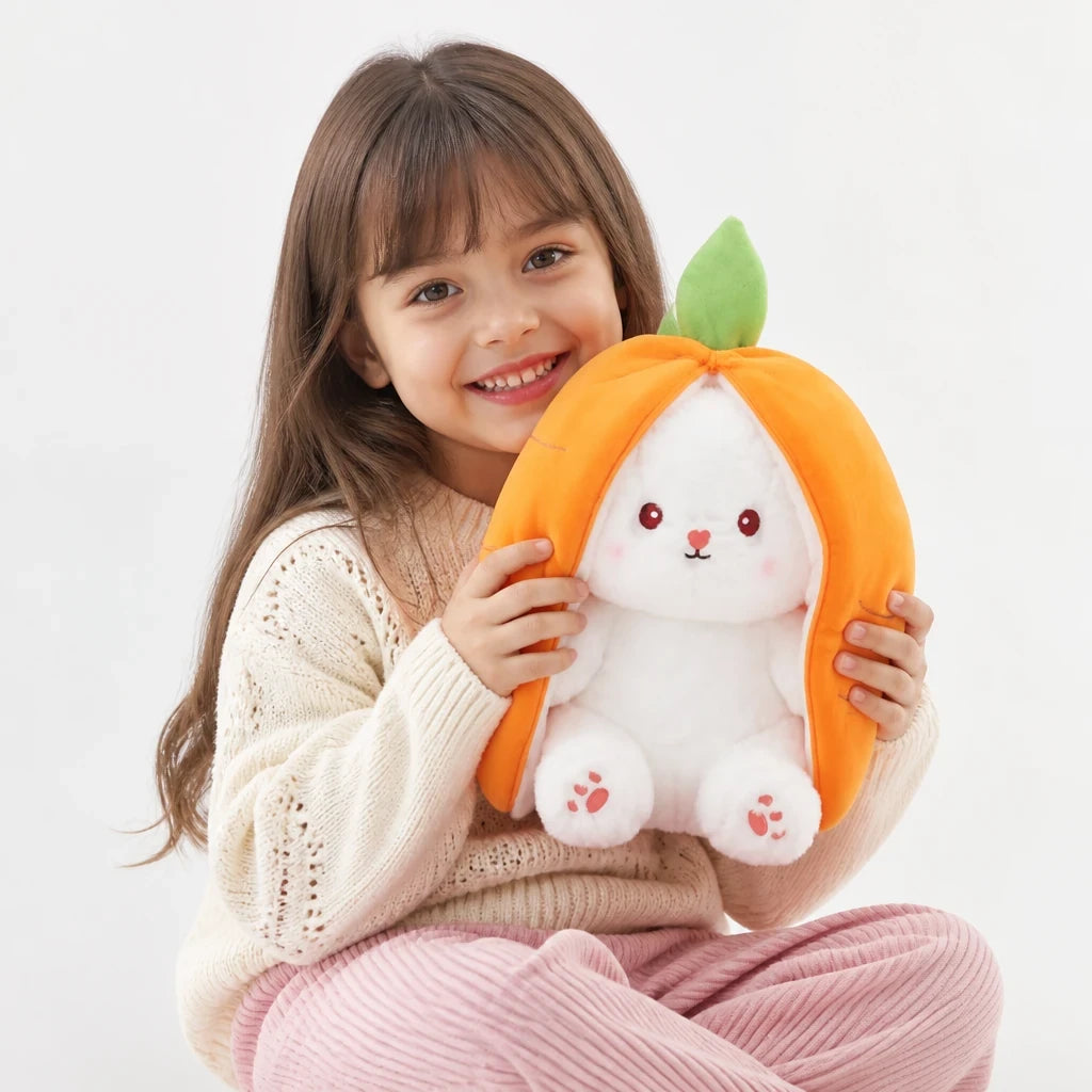 Pelúcia Infantil coelho reversível em forma de cenoura, toque macio e seguro, presente encantador para crianças