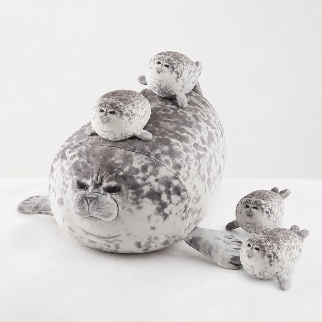 Pelúcia Infantil foca mãe com três filhotes conjunto macio e confortável presente ideal para crianças