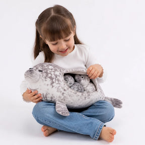 Pelúcia Infantil foca com filhotes 5 peças macia segura ideal para presentear crianças