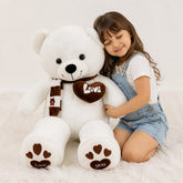 Pelucia urso branco com cachecol e coração macio e seguro, presente perfeito para mães, pais e avós