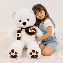 Pelucia urso branco com cachecol e coração macio e seguro, presente perfeito para mães, pais e avós