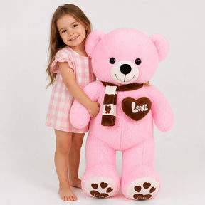 Pelucia urso rosa macio com cachecol presente para bebês e crianças, conforto e aconchego