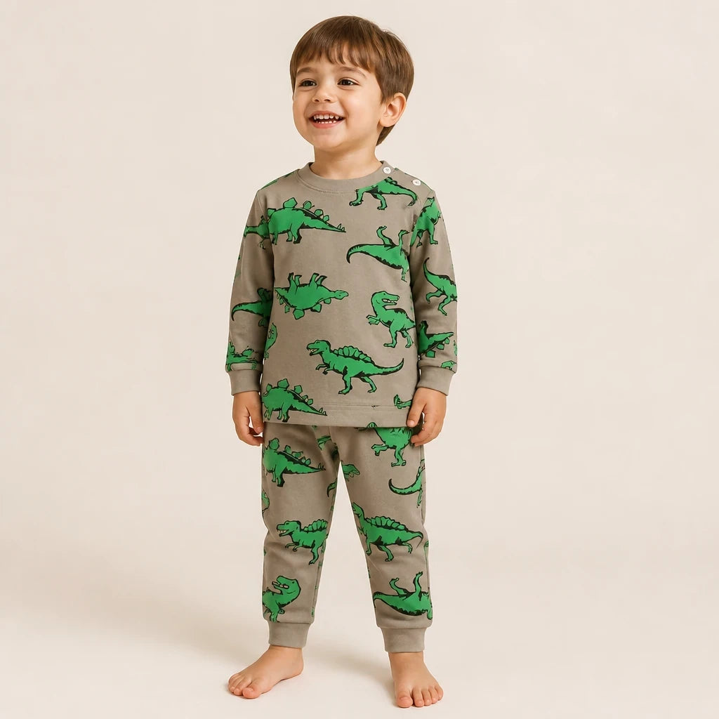 Conjunto de moletom infantil dinossauro em algodão macio, conforto e durabilidade para noites e brincadeiras