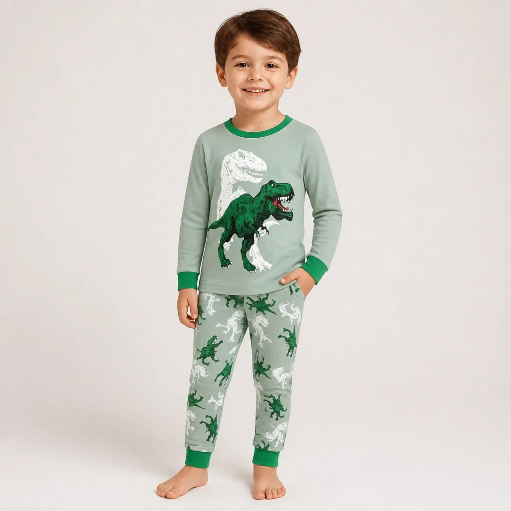Conjunto de moletom infantil pijama dinossauro T Rex manga longa confortável e seguro para noites aconchegantes