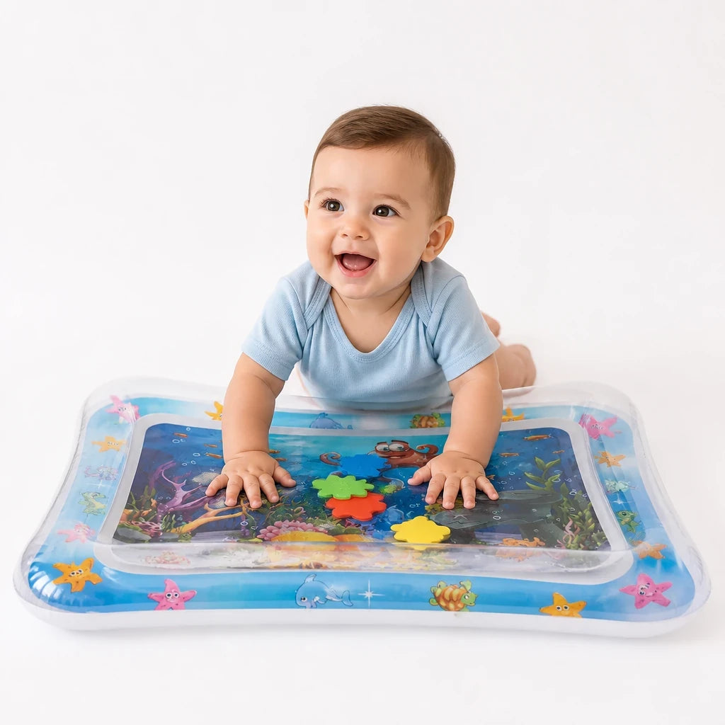 Tapete infantil aquático inflável, confortável e seguro para o bebê brincar e estimular o desenvolvimento