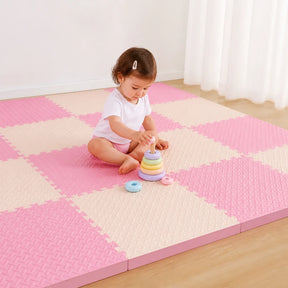 Tapete infantil EVA rosa e bege macio antiderrapante para brincar com segurança e conforto